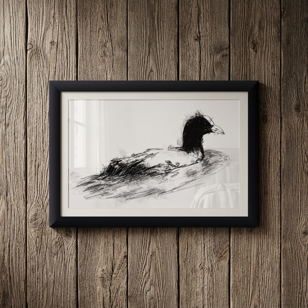Coot swimming - BW Sketch