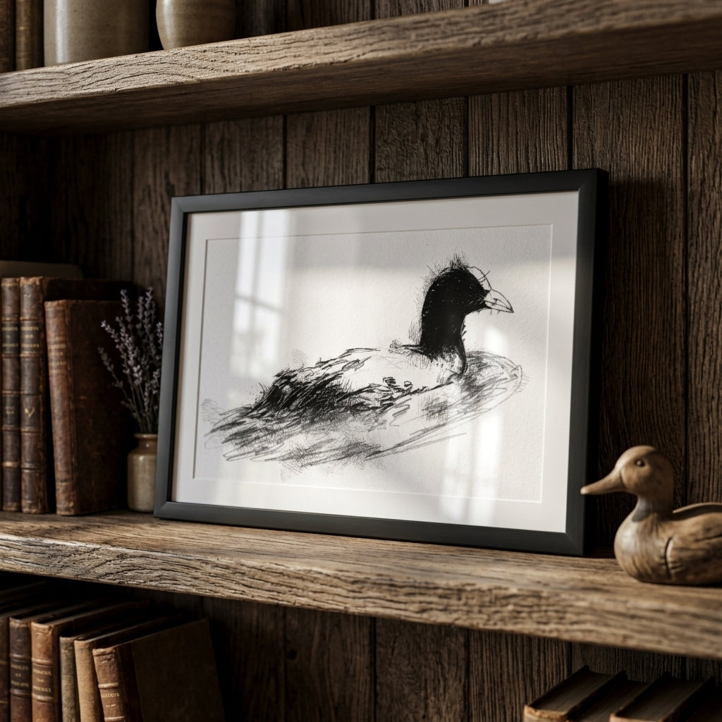Coot swimming - BW Sketch
