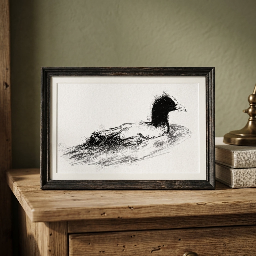 Coot swimming - BW Sketch
