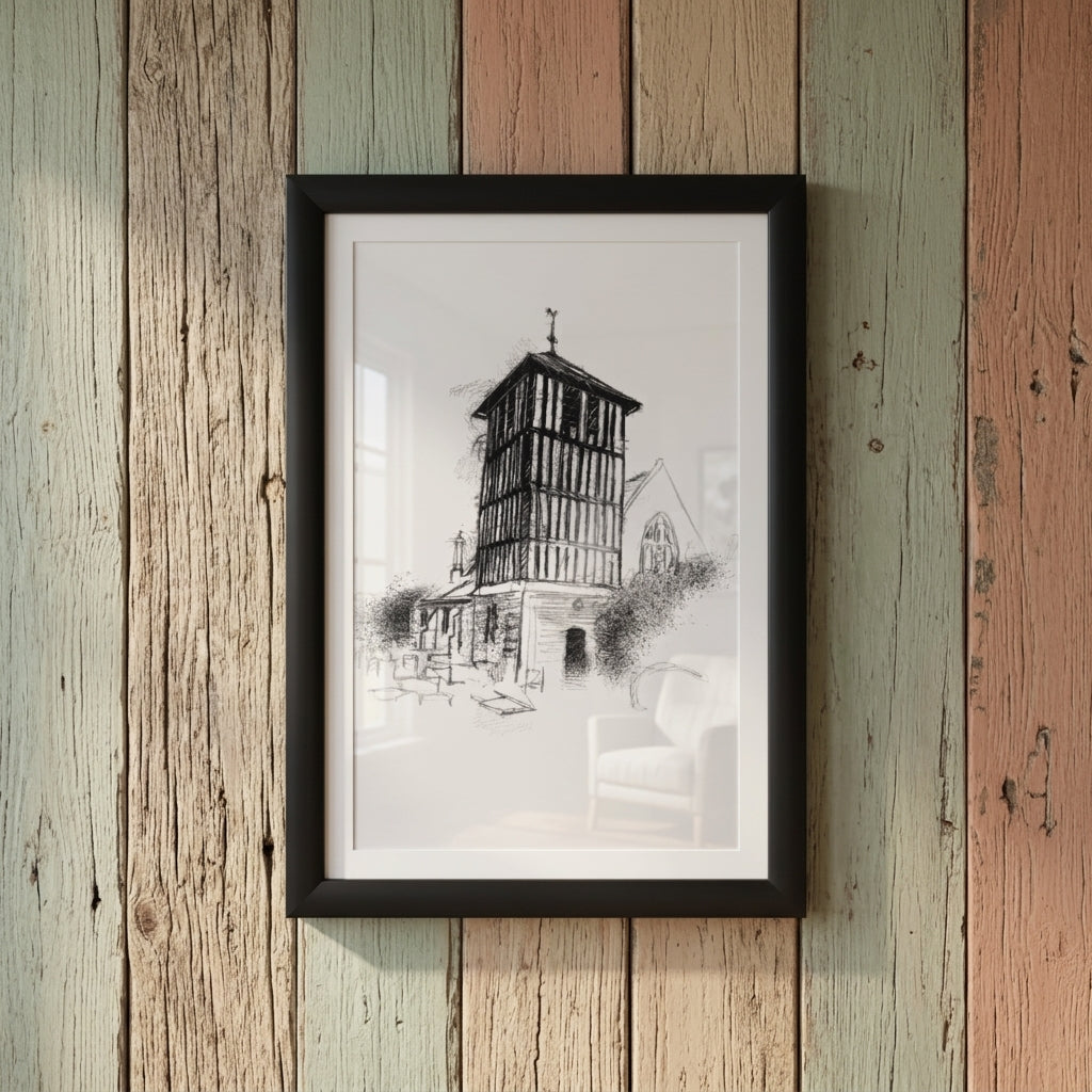 Timber church - BW Sketch