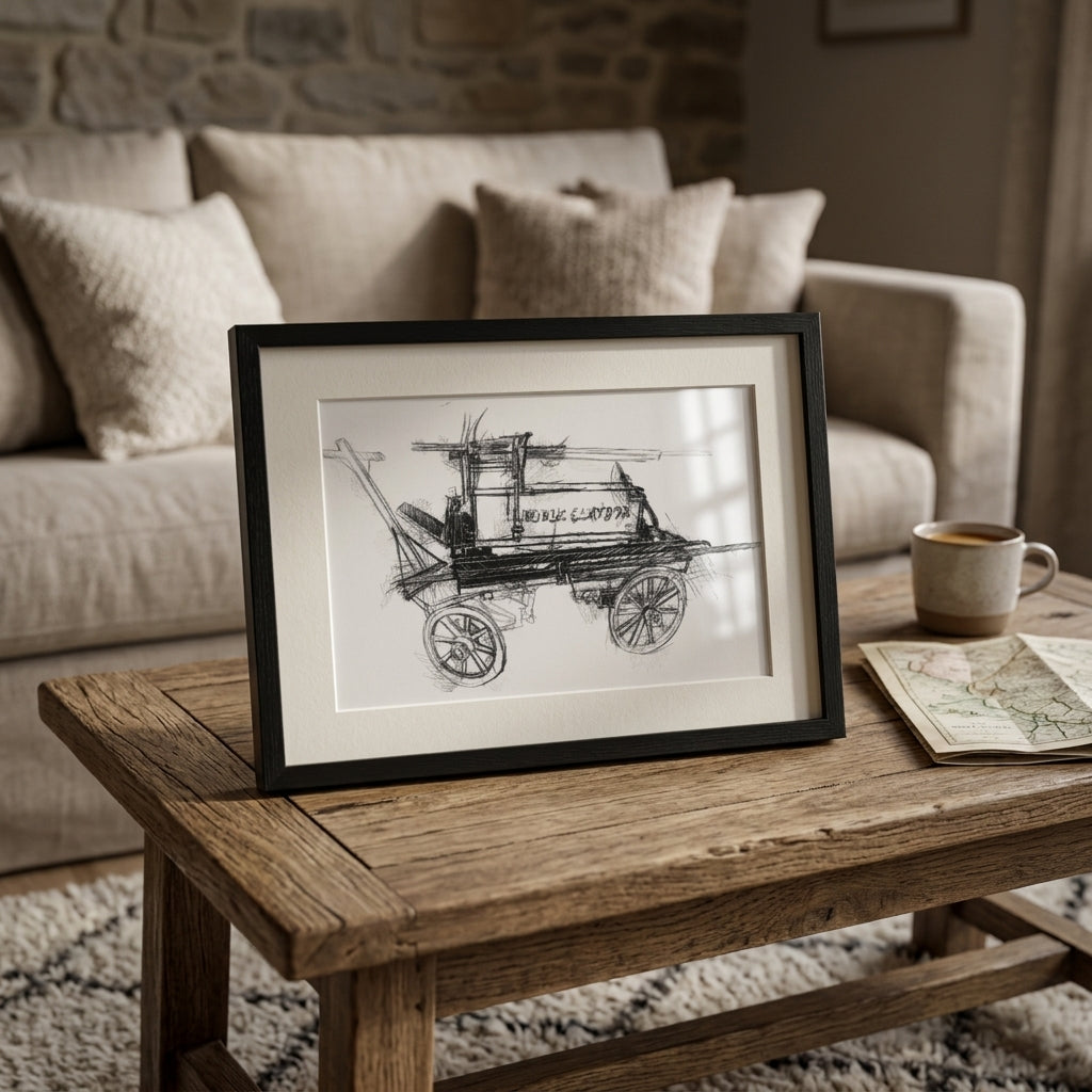 Middle Claydon Fire Engine - BW Sketch