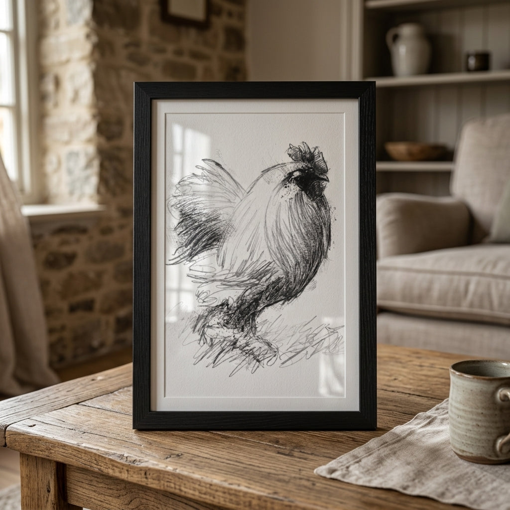 White cockerel - BW Sketch
