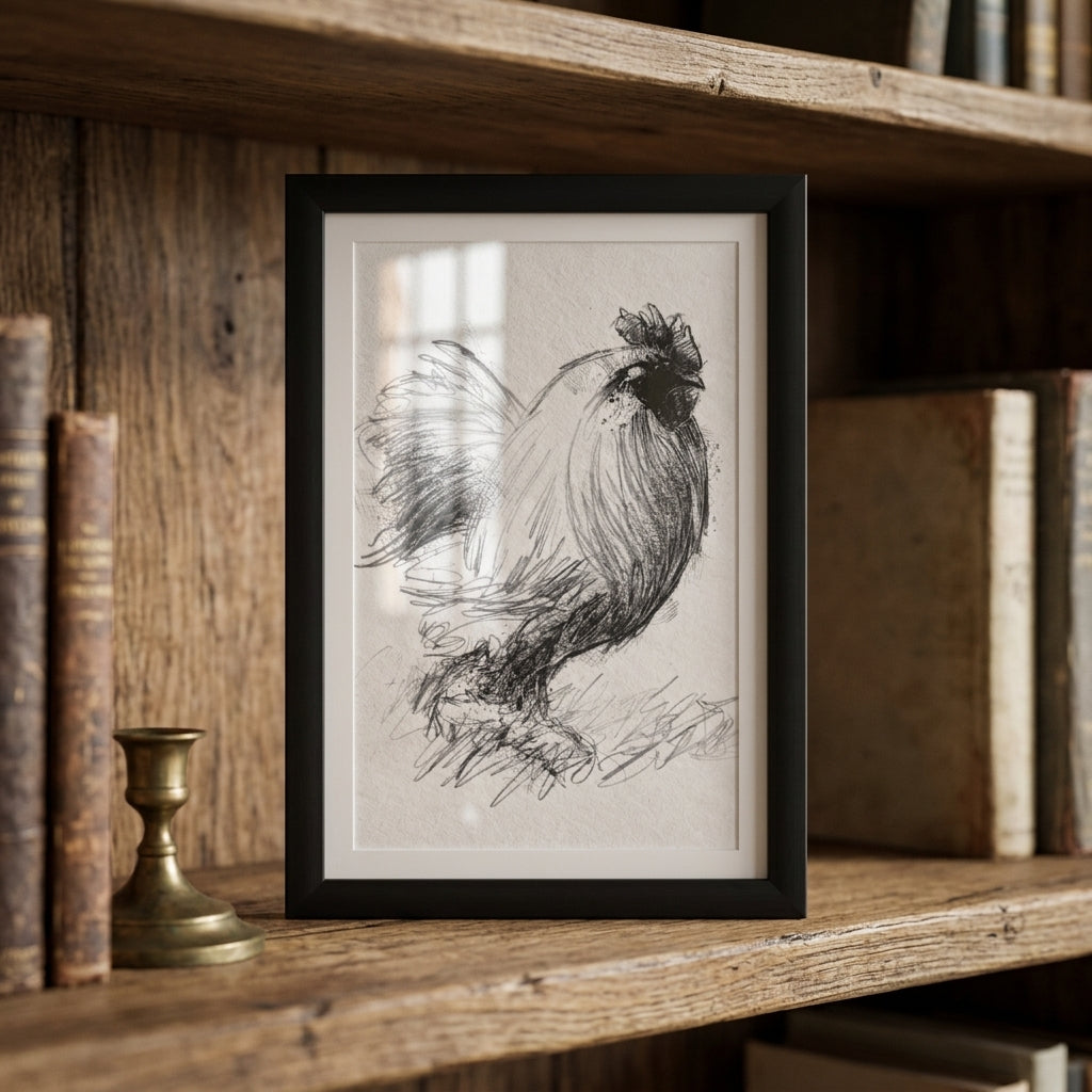 White cockerel - BW Sketch