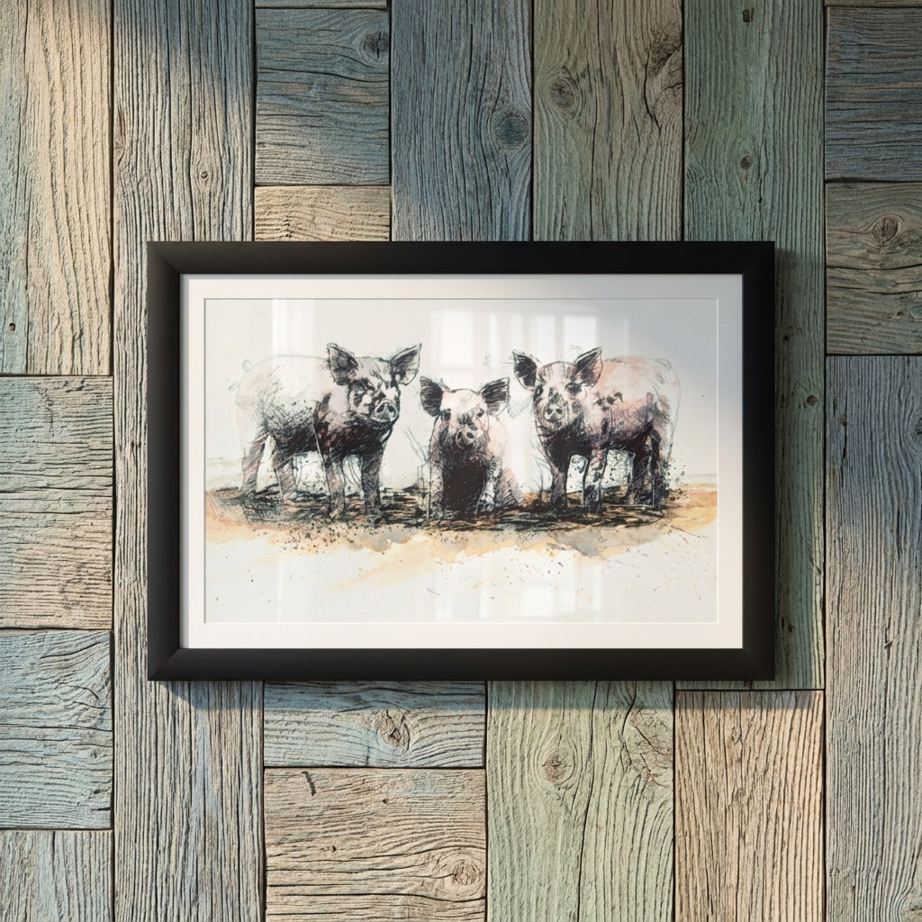 Three little pigs in mud - Colour Sketch
