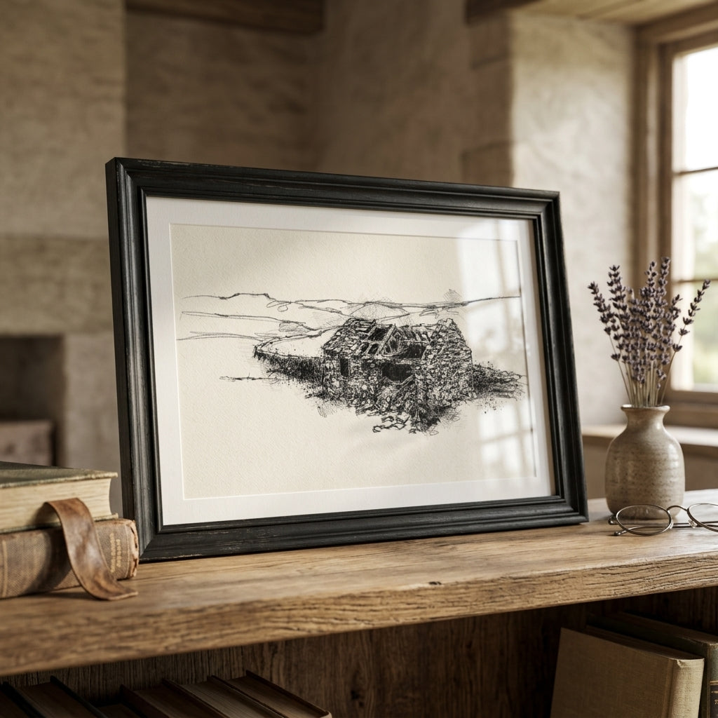 Moorland ruin Yorkshire - BW Sketch