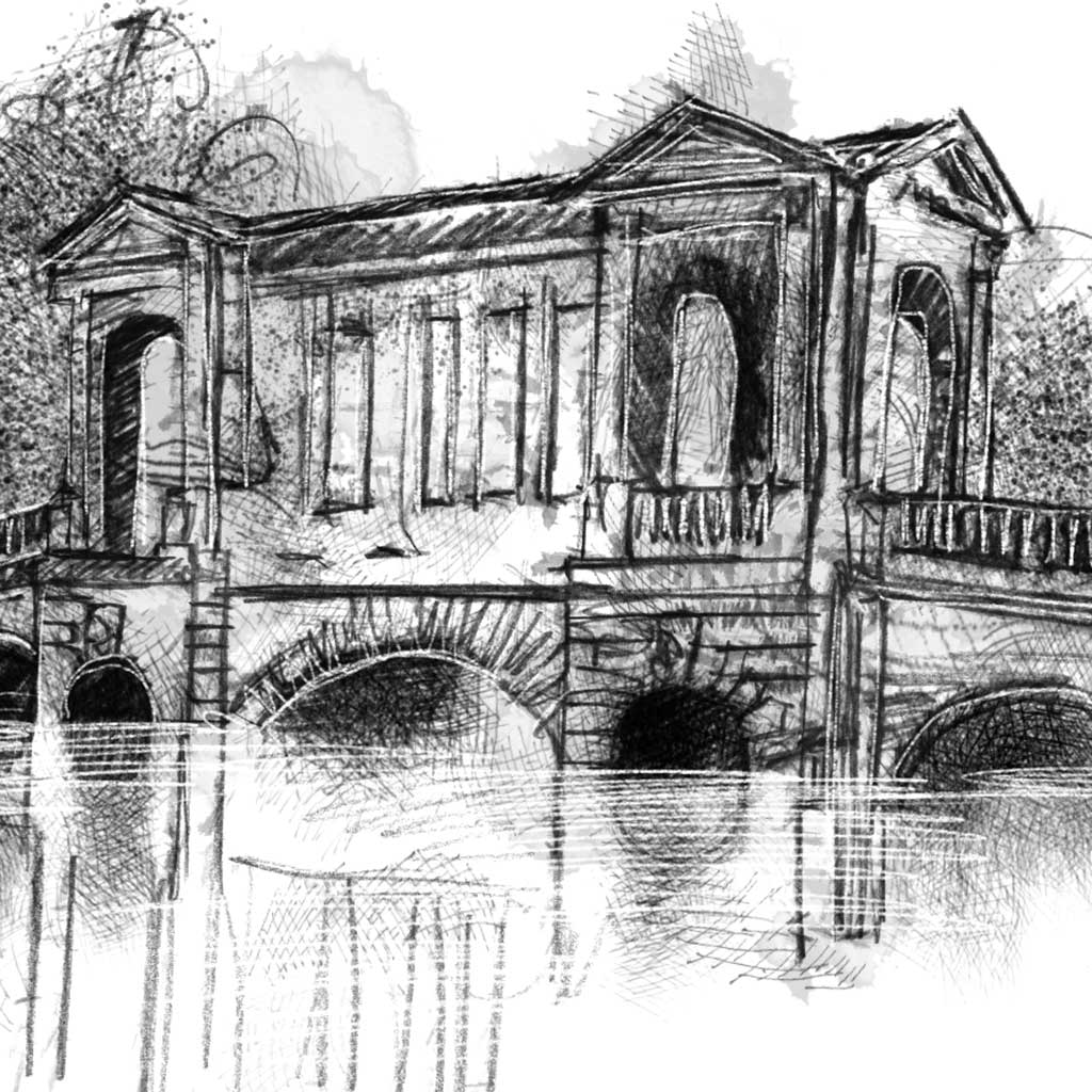 Palladian Bridge at Stowe - BW Sketch