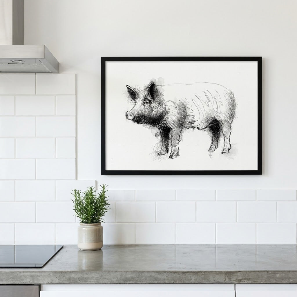 Tamworth pig - BW Sketch