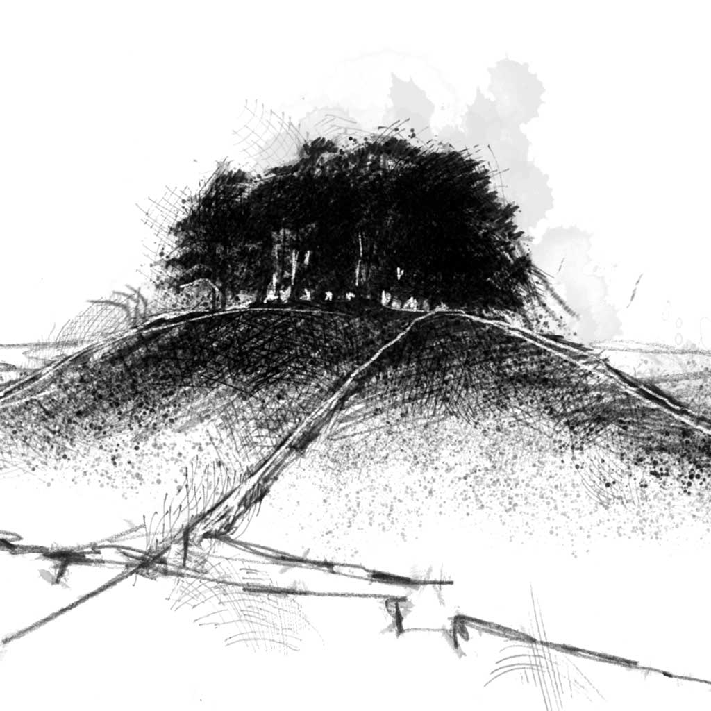 Tree copse hill - BW Sketch
