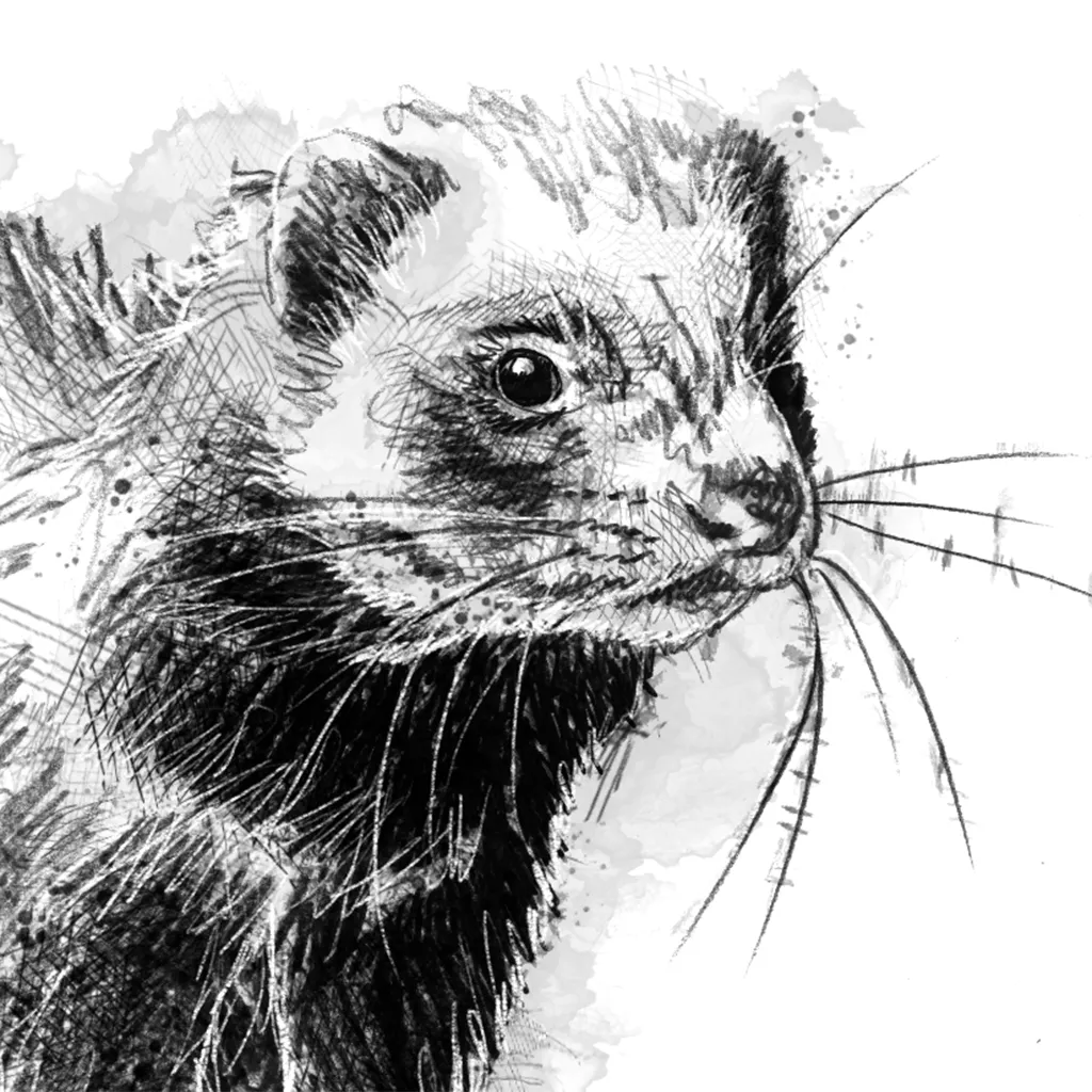 Working Ferret - BW Sketch