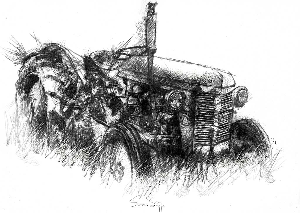 antique tractor drawing